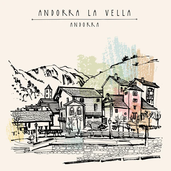 Andorra la Vella European town in Pyrenees — Stock Illustration Andorra la Vella European town in Pyrenees Royalty Free Stock Vectors