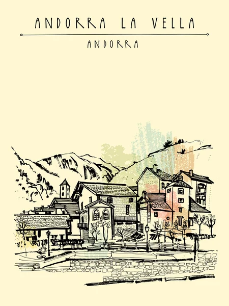 Orașul european Andorra la Vella din Pirinei — Vector de stoc