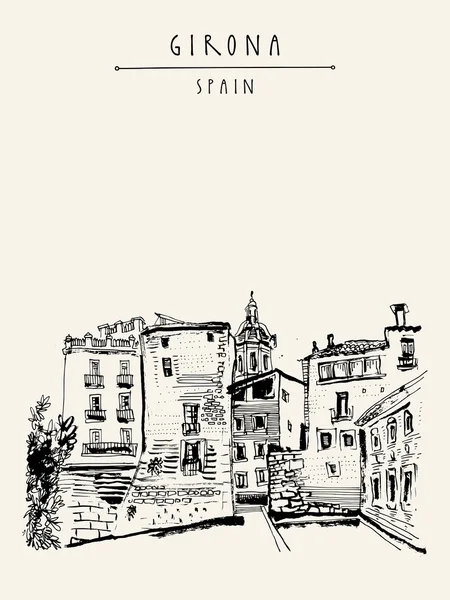 Casco antiguo en Girona, Cataluña, España — Archivo Imágenes Vectoriales