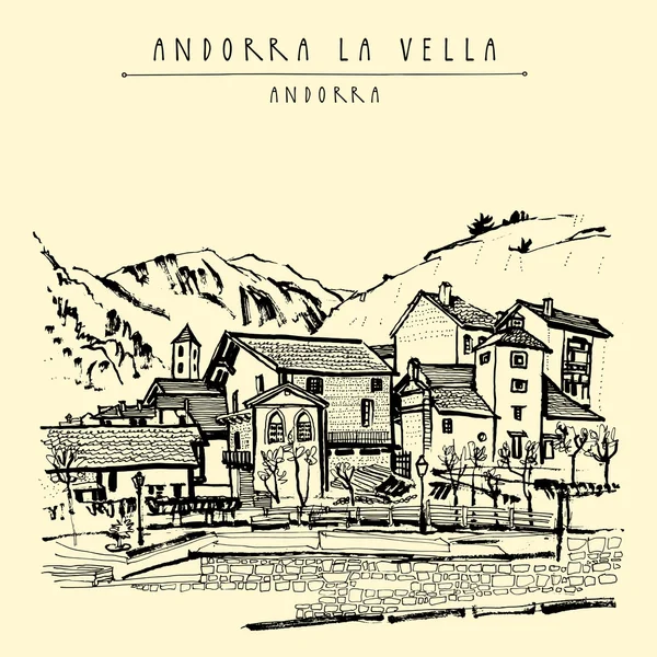 Andorra la Vella Europese plaats (town) in de Pyreneeën — Stockvector