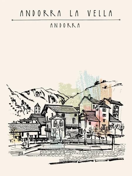 Andorra la Vella European town in Pyrenees — Stock Illustration Andorra la Vella European town in Pyrenees Stock Vector