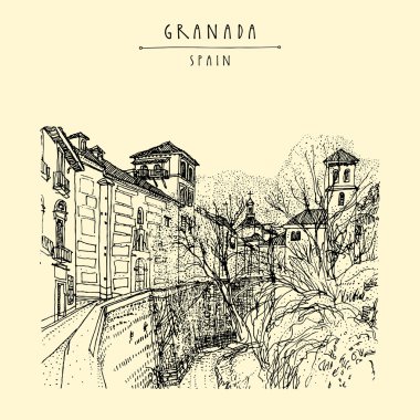 Granada İspanya el çizilmiş kartpostal