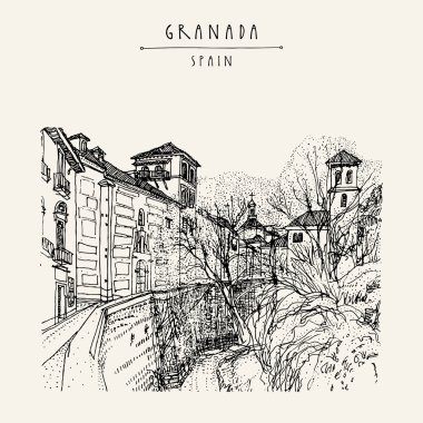 Granada İspanya el çizilmiş kartpostal