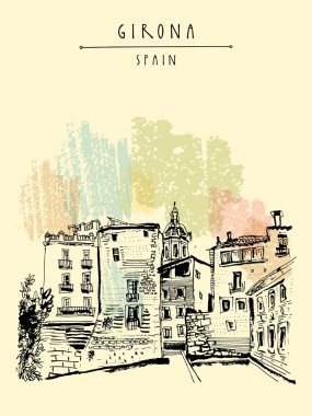 Girona'da eski şehir, Katalonya, İspanya 
