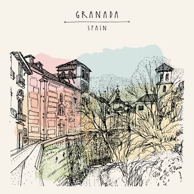 Granada İspanya el çizilmiş kartpostal