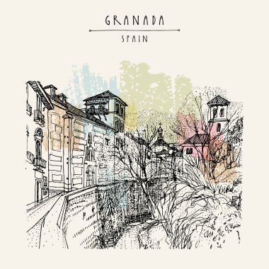 Granada İspanya el çizilmiş kartpostal