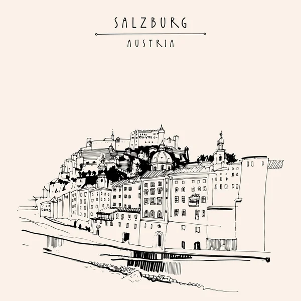 Salzburg skyline, Oostenrijk, Europa — Stockvector