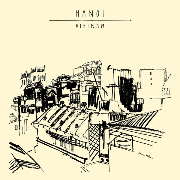 Hanoi Vietnam hand drawn postcard — Stock Vector
