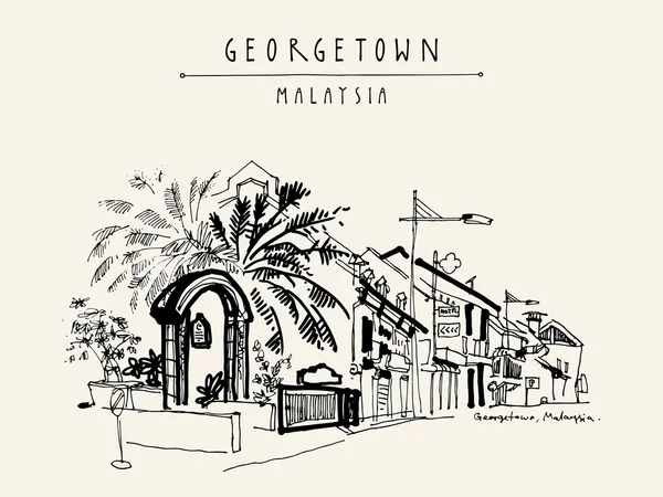 Vista de la calle Chulia en Georgetown, Malasia — Vector de stock