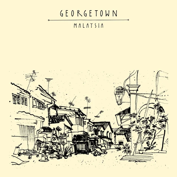 乔治敦历史悠久的殖民中心小巷 — 图库矢量图片