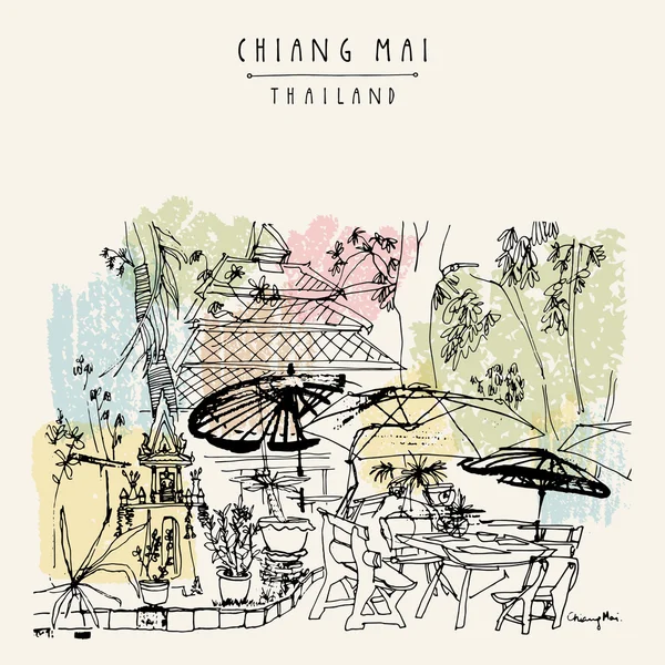 Café en plein air avec parasols à Chiang Mai — Image vectorielle