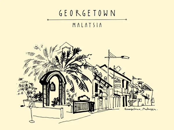 马来西亚乔治敦的丘利亚街景观 — 图库矢量图片