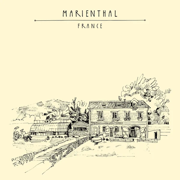 Casa de pueblo en Marienthal, Francia — Vector de stock