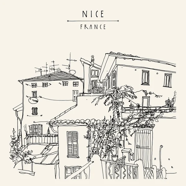 Casas antiguas en Niza, Francia — Vector de stock