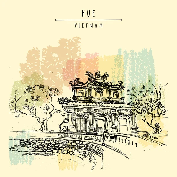 Hue, Βιετνάμ. Πύλη της αυτοκρατορικής Ακρόπολης — Διανυσματικό Αρχείο