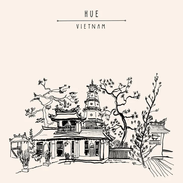 Hue Vietnam vintage postcard — Stock Vector