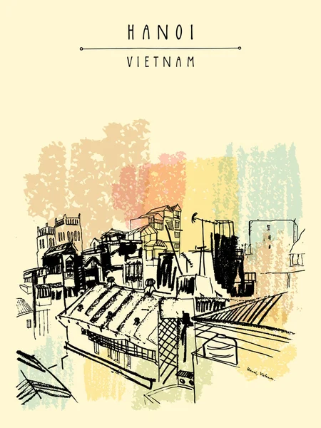 Hanoi Vietnam hand drawn postcard — Stock Vector