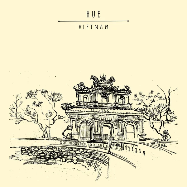 Hue, Vietnam. Imperial Citadel gate — Stock Vector