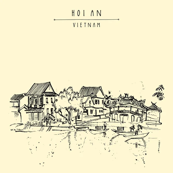 Hoi An, balıkçı köyü, Vietnam — Stok Vektör