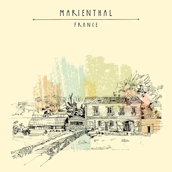 Casa de pueblo en Marienthal, Francia — Vector de stock