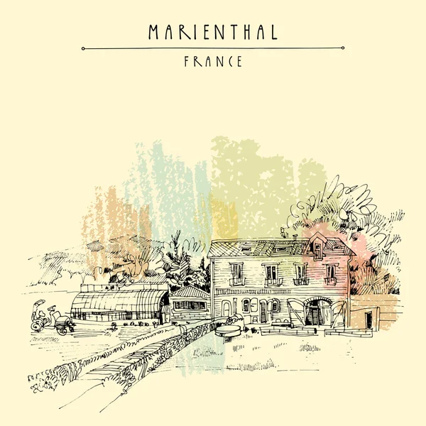 Casa de pueblo en Marienthal, Francia — Vector de stock