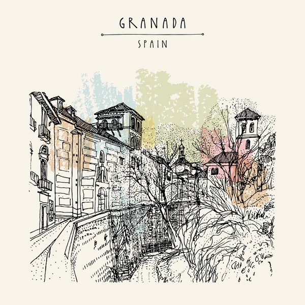 Granada Spagna cartolina disegnata a mano — Vettoriale Stock