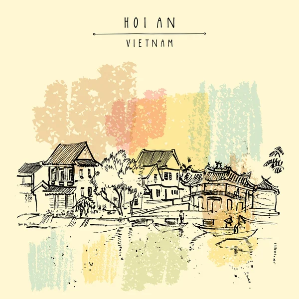 Hoi An, balıkçı köyü, Vietnam — Stok Vektör