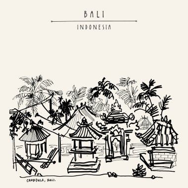 Balinese architechture and palm trees in Bali clipart