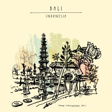 el çizilmiş Bali kartpostal