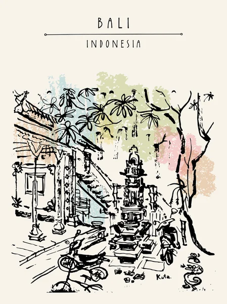 Cartão postal Bali desenhado à mão — Vetor de Stock