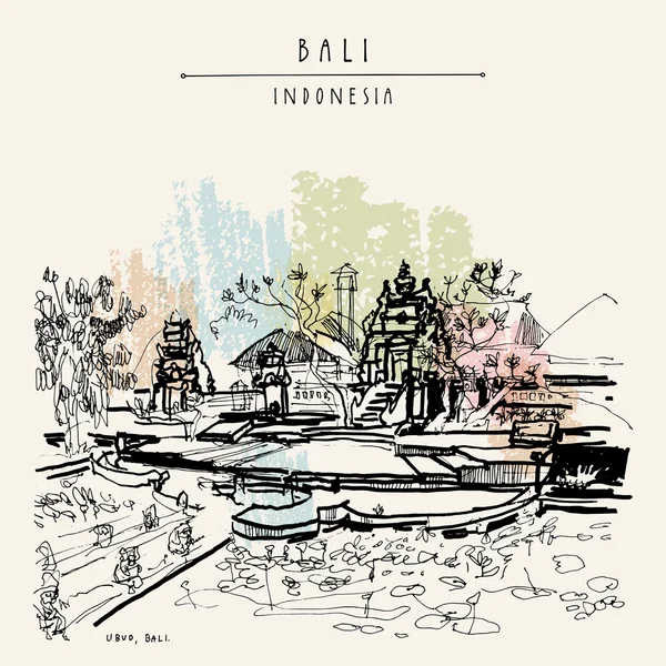 Hand getekende Bali briefkaart — Stockvector