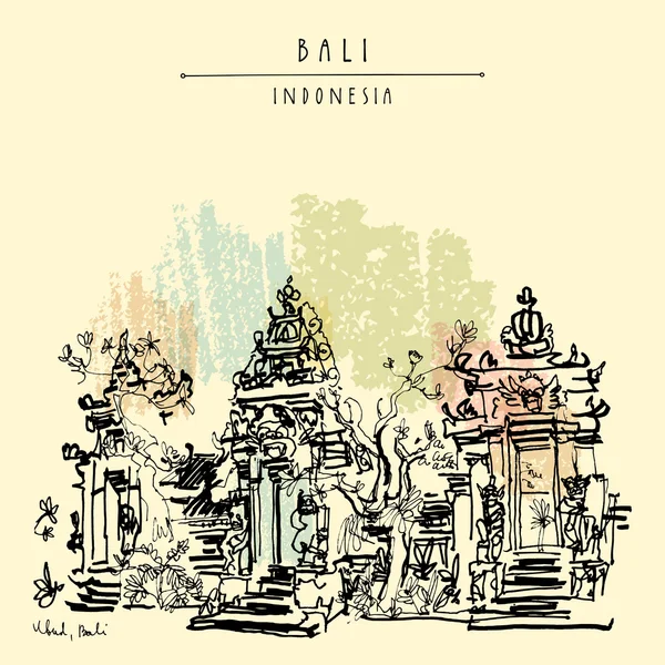 Postal Bali dibujada a mano — Vector de stock