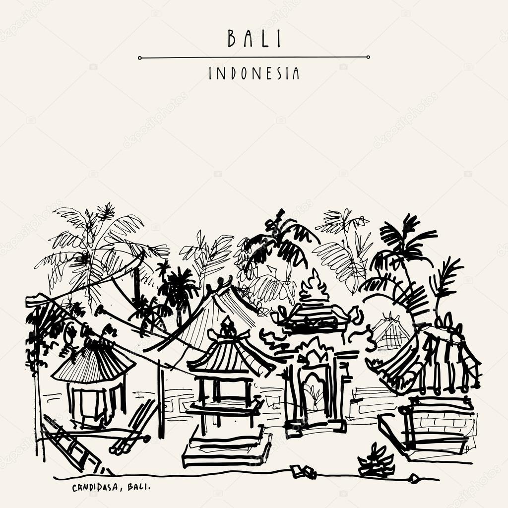 Balinese architechture and palm trees in Bali