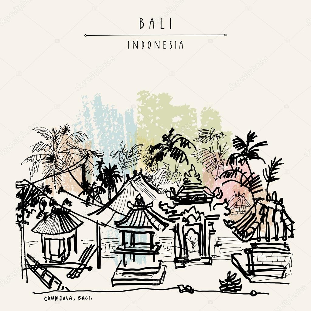 Balinese architechture and palm trees in Bali