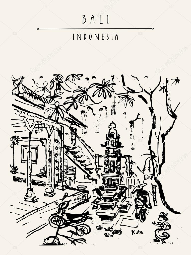 hand drawn Bali postcard