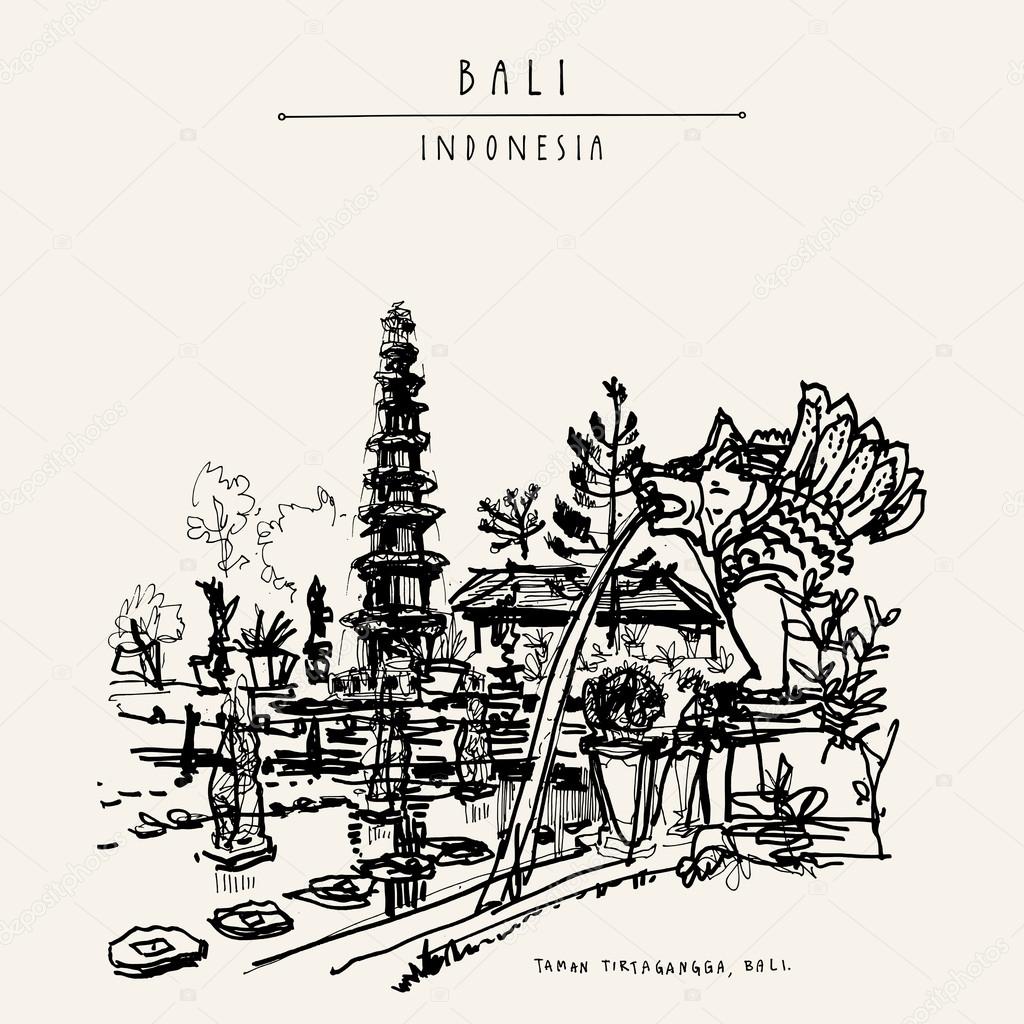 hand drawn Bali postcard