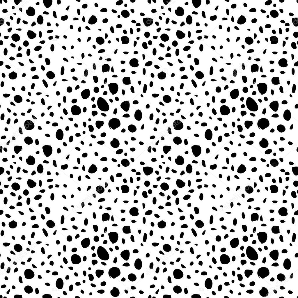Seamless cheetah skin pattern. Endless hand drawn cheetah leopard texture for print, fabric, textile, wallpaper. Trendy jungle animal design. Artistic black and white cat fur illustration