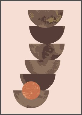 Minimalist Mistik Clay Pots duvar sanatı. Soyut geometrik baskı. Boho estetik suluboya ev dekoru. Nötr renkler duvar izi. Organik doku, koyu kahverengi geometrik şekiller. Yazdırılabilir sanat