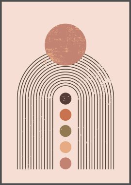 Minimalist duvar sanatı. Soyut geometrik baskı. Boho estetik ev dekorasyonu. Nötr renkler duvar izi. İğrenç organik doku, geometrik şekiller, çizgiler, daireler. Çağdaş yazdırılabilir sanat