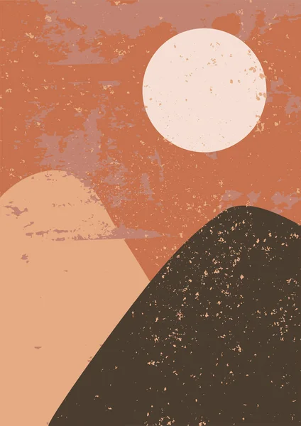 Нічний Пустельний Пейзаж Горами Мінімалістичне Настінне Мистецтво Абстрактний Принт Естетичного — стоковий вектор