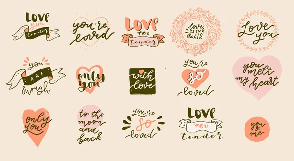 Ensemble Logos Dessinés Main Boho Love Citations Saint Valentin Pour — Image vectorielle