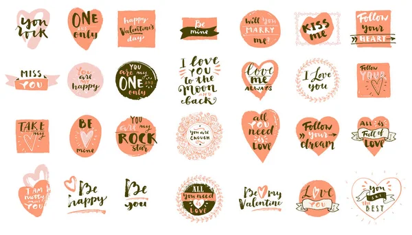 Ensemble Logos Dessinés Main Boho Love Citations Saint Valentin Pour — Image vectorielle