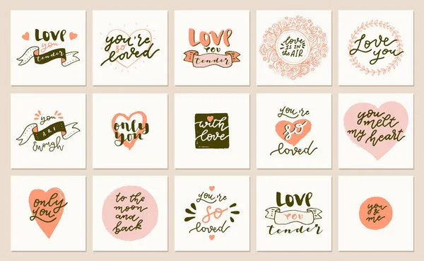 Jolies Cartes Postales Saint Valentin Cartes Vœux Dans Style Rétro — Image vectorielle