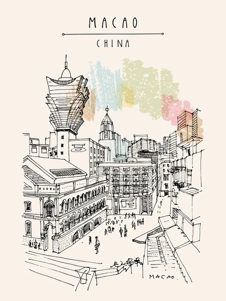 Cartão Postal Macau Vista Superior Cidade Velha Macau Macau China —  Vetores de Stock