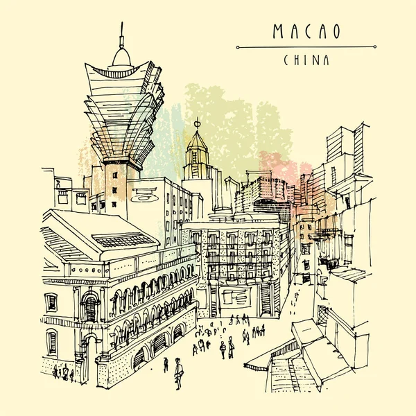 Macao Kartpostalı Eski Şehrin Üst Manzarası Macau Macao Çin Asya — Stok Vektör