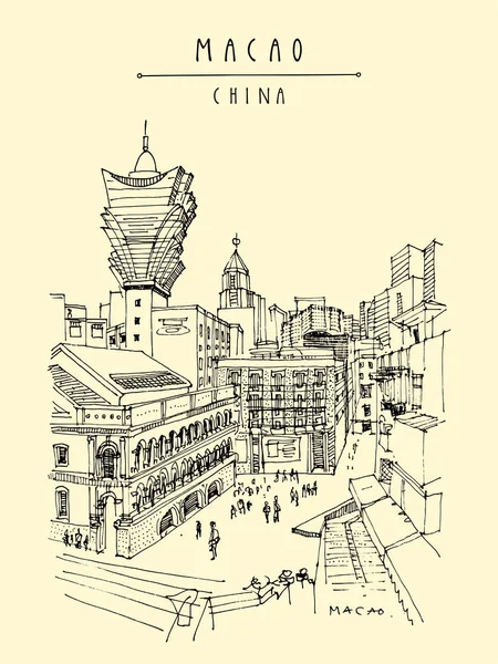 Carte Postale Macao Vue Supérieure Vieille Ville Macao Macao Chine — Image vectorielle