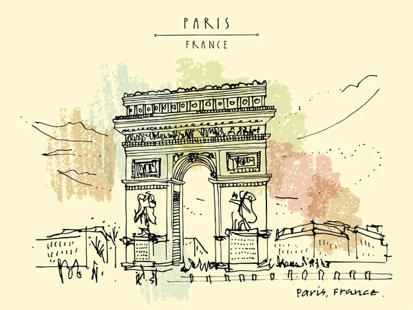 Paris France Arc Triomphe Arc Triomphe Dans Capitale Française Dessin — Image vectorielle