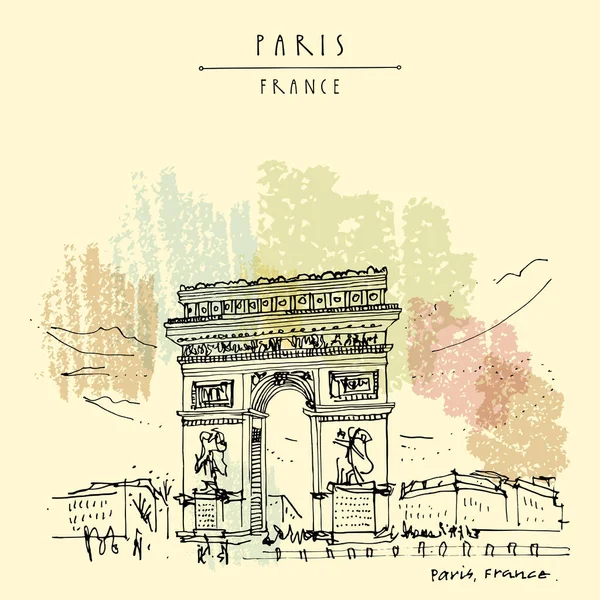 Paris Frankreich Arc Triomphe Triumphbogen Der Französischen Hauptstadt Handzeichnen Künstlerische — Stockvektor