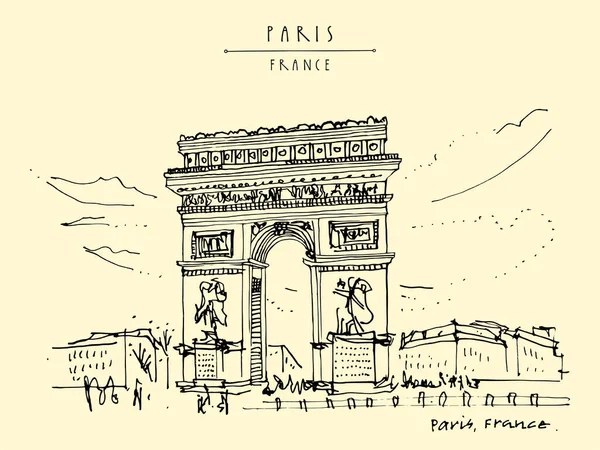 Paris Fransa Zafer Takı Çizimi Eski Moda Seyahat Skeci Yatay — Stok Vektör