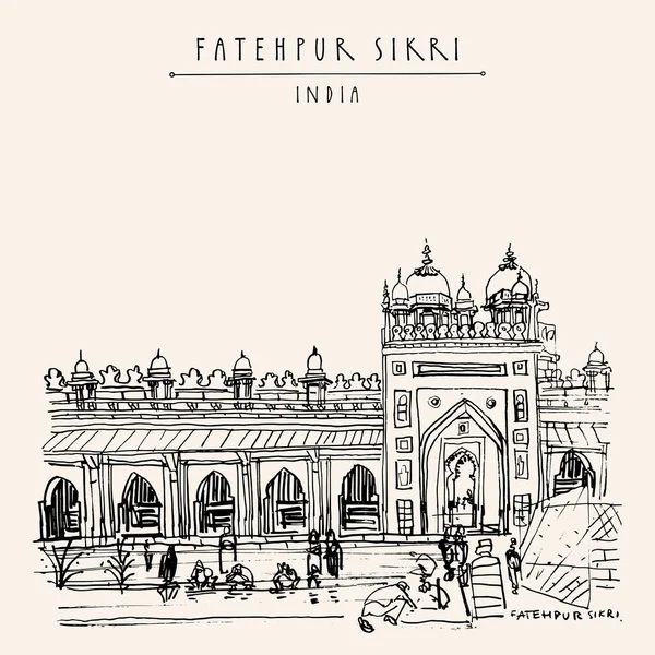 Fatehpur Sikri Postcard Agra District Uttar Pradesh India Shahi Darwaza — 스톡 벡터